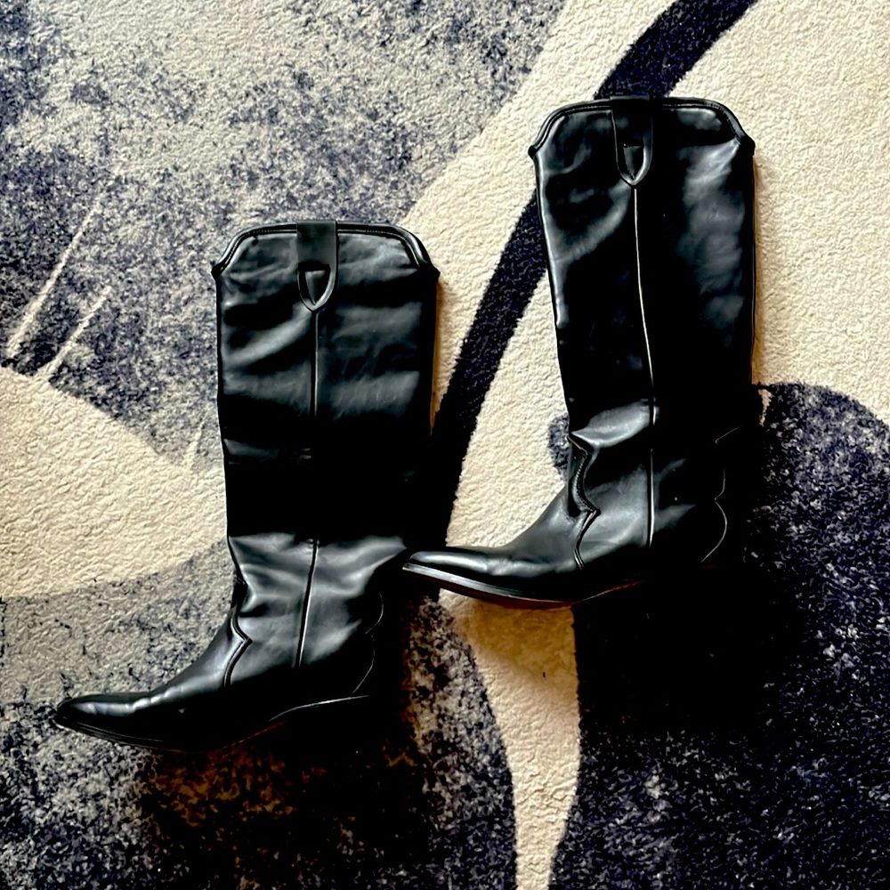 custom made black leather knee high